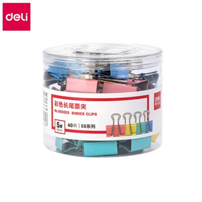 得力DELI 8555ES 装订及打孔类  长尾票夹 5#/40只 彩色 40只/筒
