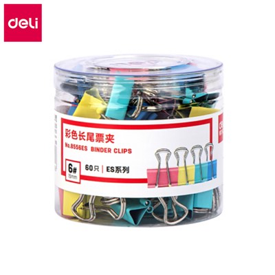 得力DELI 8556ES 装订及打孔类 彩色长尾夹 15mm 60只/筒 彩色